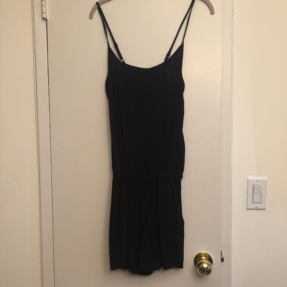 Adjustable spaghetti strap black romper